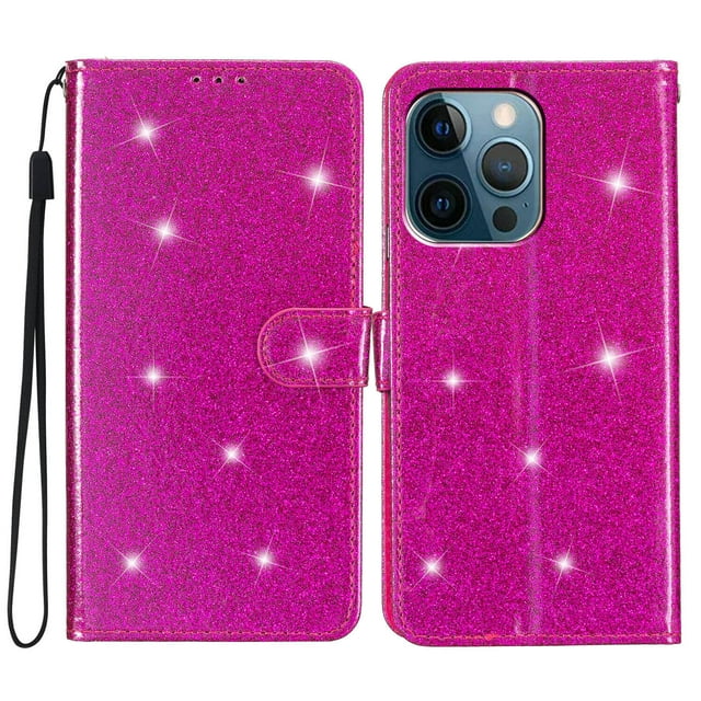 Compatible avec iPhone 13 Pro Étui Portefeuille Pailleté avec Poche pour Carte Couverture Rabattable