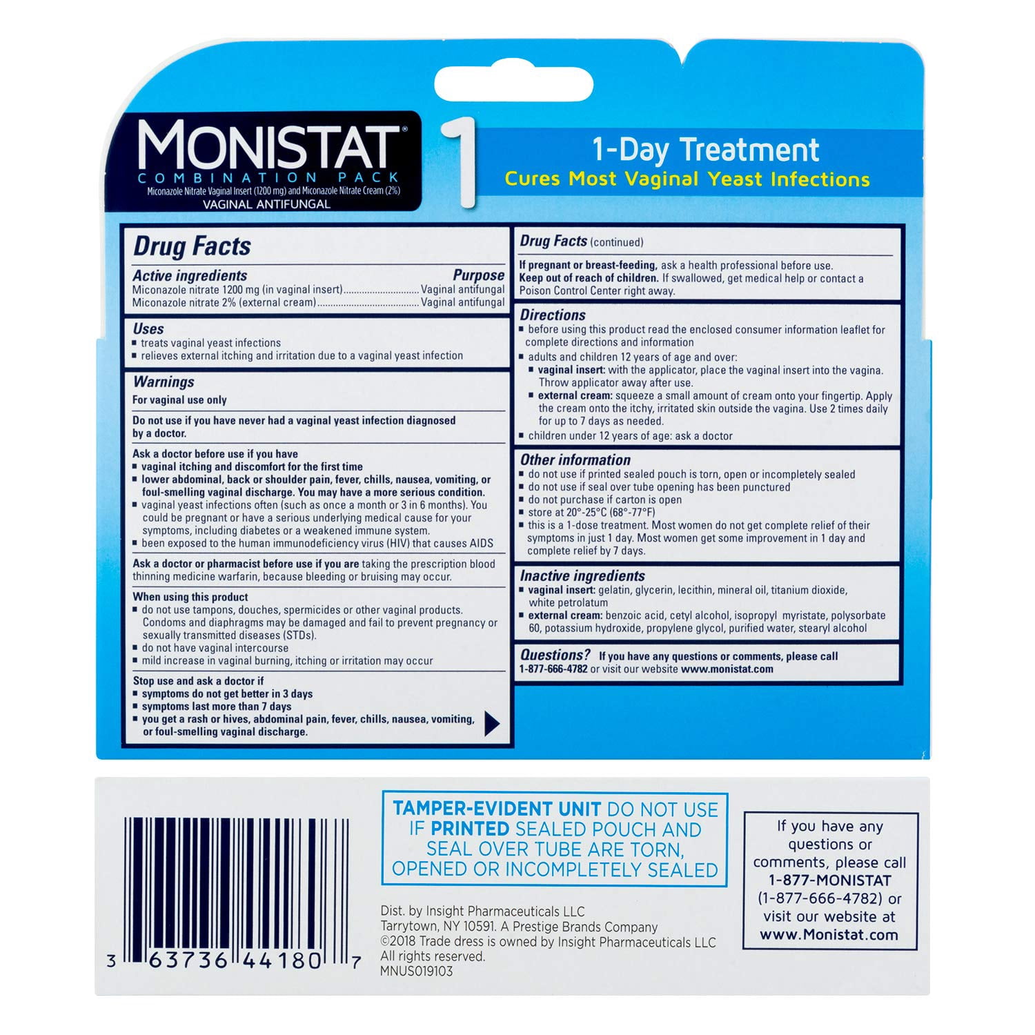 Monistat 1-Day Yeast Infection Treatment | Ovule + Itch Cream Combination Pack