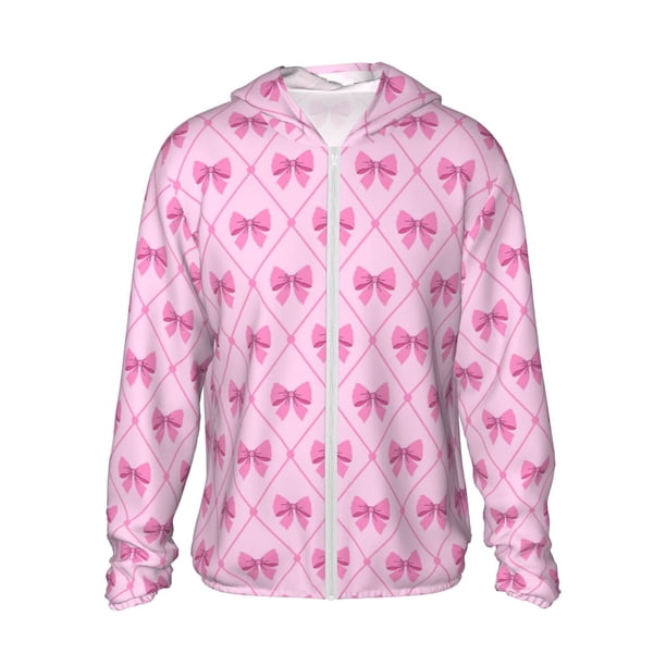 Balery Pink bows Sudadera ligera de manga larga con capucha y protección solar UPF 50+ para hombre y mujer, ideal para pesca y running-Small