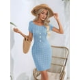 thumbnail image 4 of Women'S Summer Casual Knit Dress Short Sleeve Crewneck Slim Fit T Shirt Bodycon Dresses Light Blue M, 4 of 9