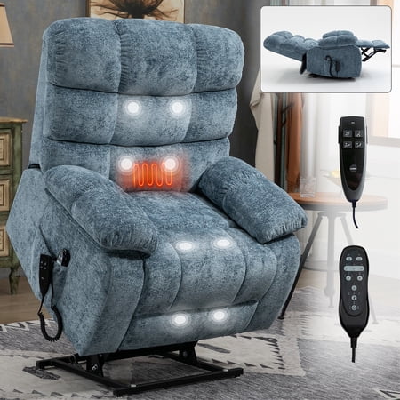 HSUNNS Large Lift Chair for Elderly, Massage Power Lift Recliner Chair with Heat Massage and Infinite Position, Heavy Duty Recliners Single Sofa for Home Theater, Easy Assembly, Blue-2