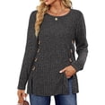 thumbnail image 1 of Blusa Mangas Largas Camisa Top Mujer Básico Ajuste Holgado Cuello Redondo Traje Simple Kuymtek Azul claro T XXL para Mujer, 1 of 9