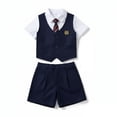 thumbnail image 4 of Angala 3 Piece Outfit For Little Boys Short Sleeve Notch Neck College Style T-Shirts Shorts Set Boys Fall Casual Clothes, 4 of 4