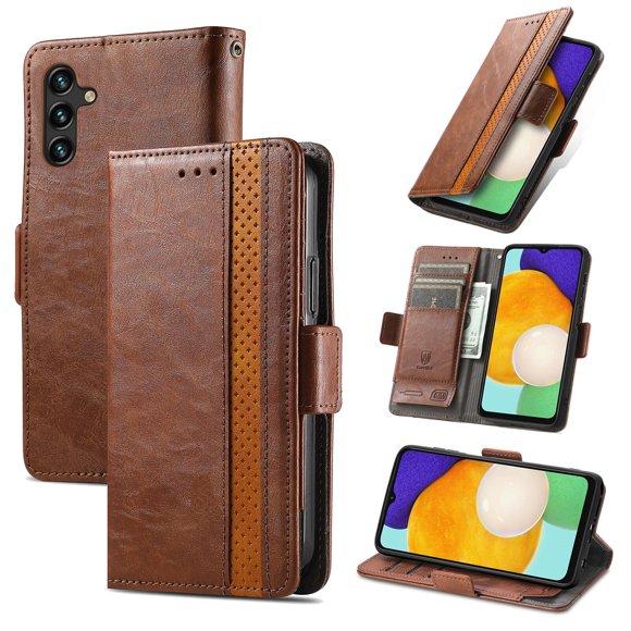Case for Samsung Galaxy A13 5G Cover Leather Wallet Folio Case Book Design Flip Magnetic Closure - Brown