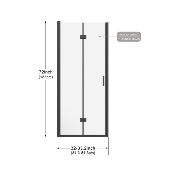 Glass Shower Door, Goodyo 32"x 72" Pivot Bifold Frameless Glass Shower Door 1/4 inch (6mm) Tempered Clear Glass Swing Shower Panel in Black Finish, Reversible Installation, Black Shower Door