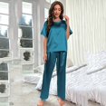 thumbnail image 4 of Christmas pajamas Christmas gift Womens Satin Silky Pajama Set Short Sleeve Shirt With Long Pajama Pant Set Soft PJ Loungewear, 4 of 5