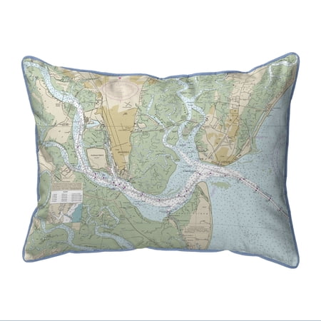 Betsy Drake Interiors St Simons Sound GA Nautical Map Large Corded Indoor/Outdoor Pillow 16x20