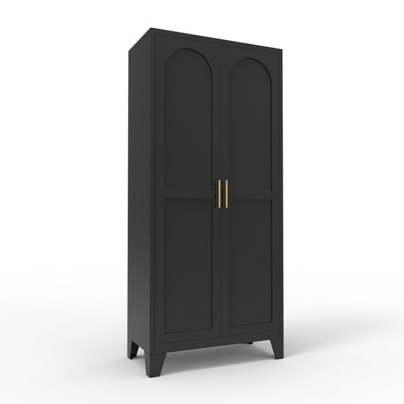 61'' Metal Storage Cabinet with 2 Shapely Doors, Adjustable Shelves, Black | Versatile storage for bedroom, living room, office, or hallway—customizable shelves for flexible organization