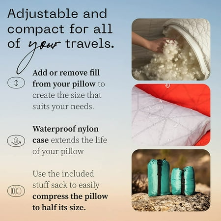 Tumis Original Adjustable Travel Pillow and Waterproof Pillow Protector Red Bundle with Compressible Stuff Sack, Medium-Firm Memory Foam and Washable Cover, CertiPUR-US Certified (19x13)