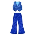 thumbnail image 3 of iEFiEL Girls Youth Two-piece Stage Performance Outfit Shiny Sequins Vest with Flare Pants Set Jazz Hip Hop Dancewear Blue 10-12, 3 of 5