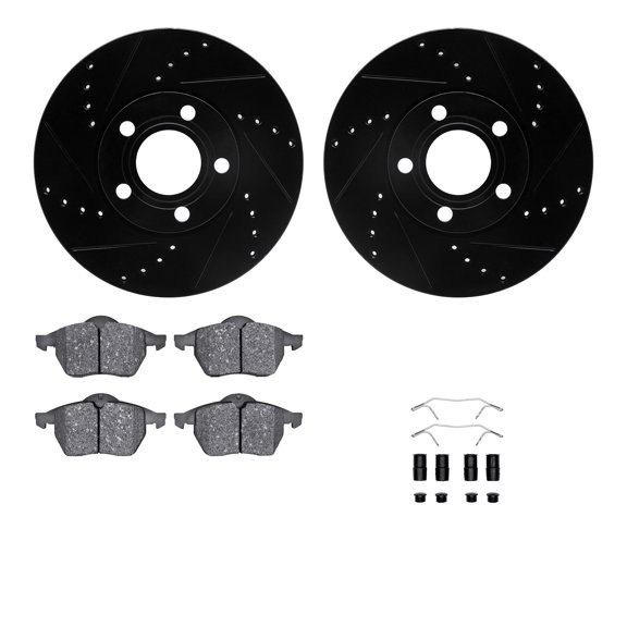 Dynamic Friction Company Front Brake Rotors-Drilled and Slotted-Black with 5000 Advanced Brake Pads includes Hardware 8512-73048