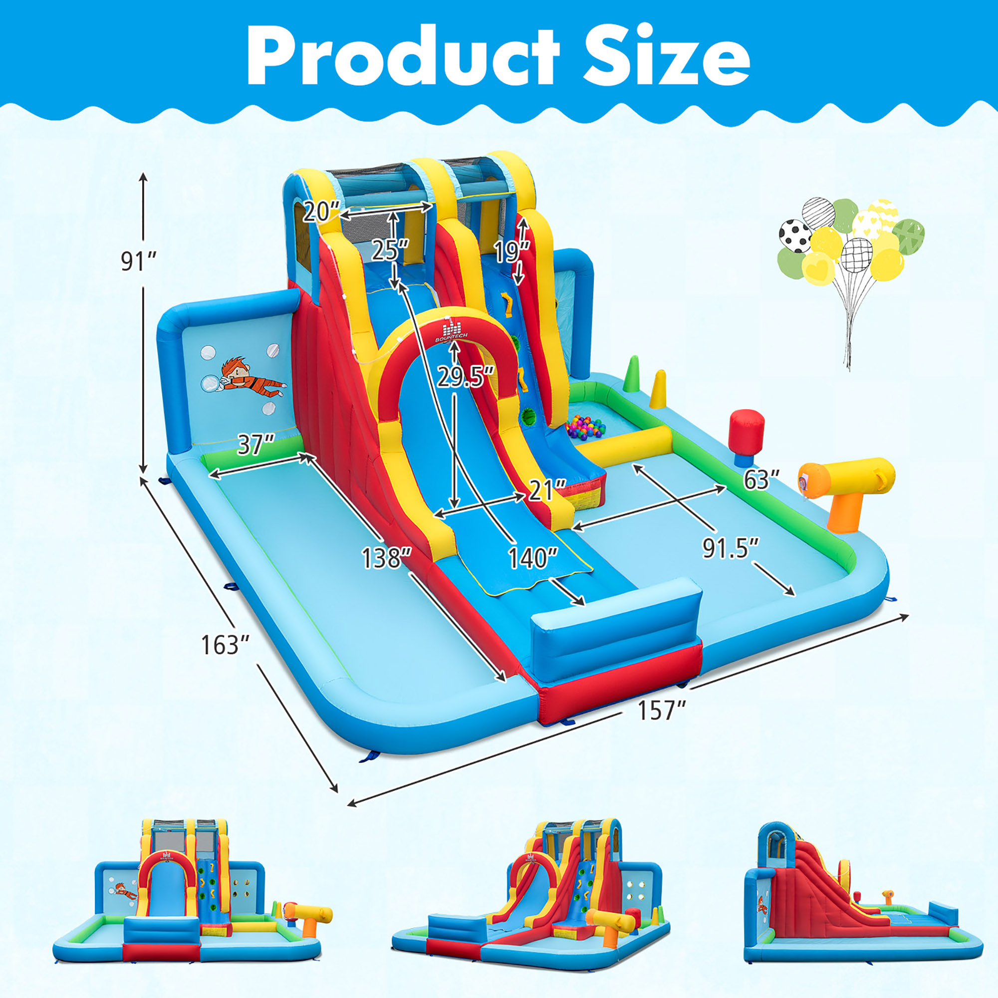 Gymax Inflatable Water Slide w/ Long Slide Climbing Wall Splash Pools w/ 950W Blower