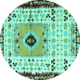 thumbnail image 1 of Ahgly Company Machine Washable Indoor Round Abstract Turquoise Blue Modern Area Rugs, 6' Round, 1 of 4