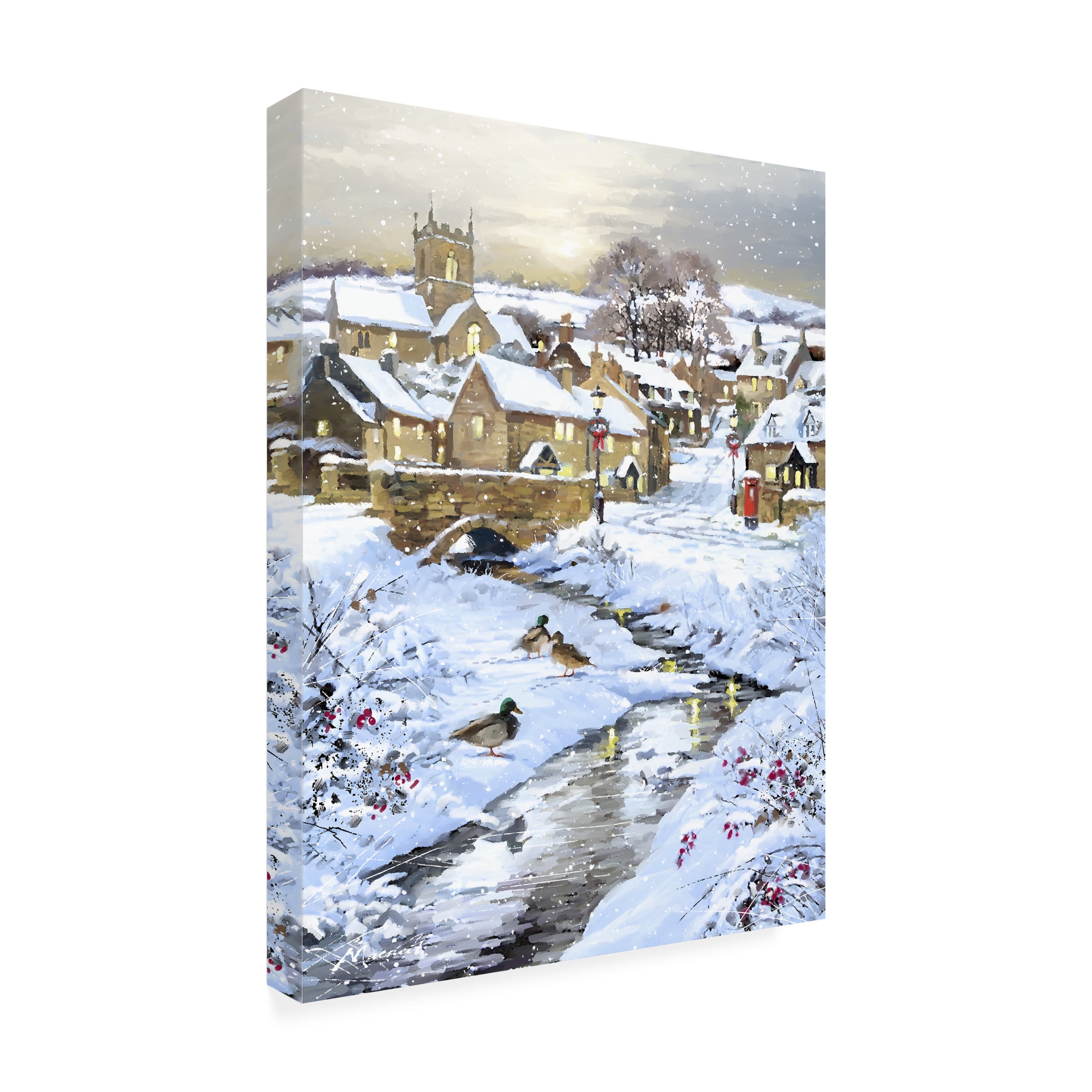 The Macneil Studio 'Winter Village Stream' Canvas Art