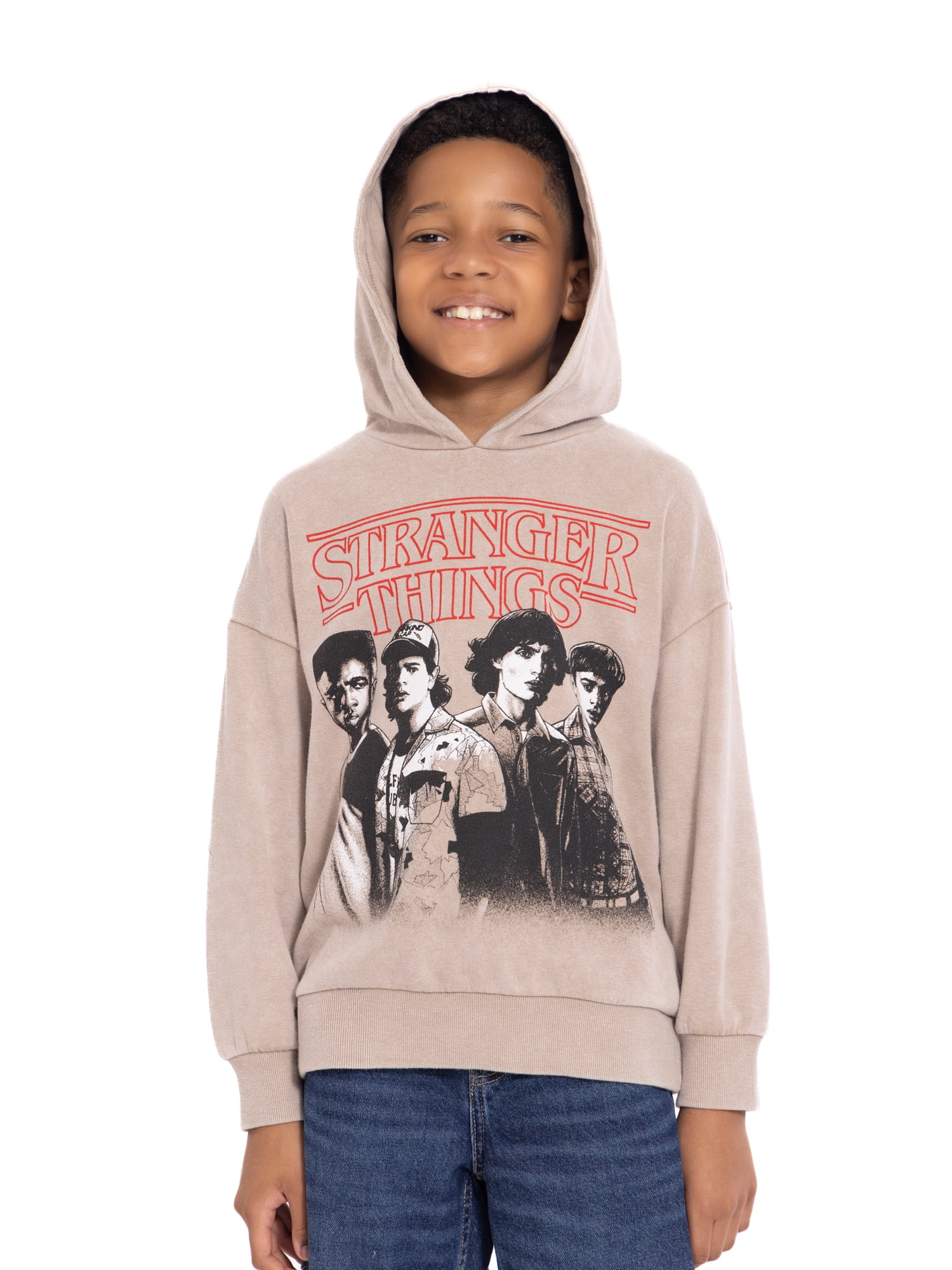 Stranger Things Boys Retro Graphic Long Sleeve Mineral Washed Hooded Sweatshirt, Sizes 4-18
