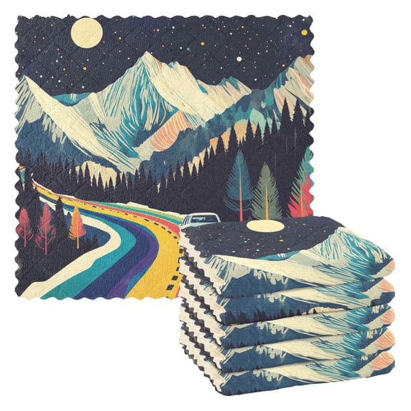 Yayeee 6 Pack Kitchen Dish Cloths for Washing Dishes Soft Absorbent Microfiber Towels, Evening Mountain Road