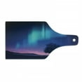 thumbnail image 1 of Fantasy Cutting Board, Aurora Borealis with a Tree in Arctic Region Rare Sky up View Print, Decorative Tempered Glass Cutting and Serving Board, Wine Bottle Shape, Blue Purple, by Ambesonne, 1 of 1