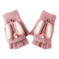 thumbnail image 2 of Warm Winter Outdoor Toddler Knitted Half Finger Mitten Cute Long Eared Rabbit Kids Girl Gloves, 2 of 3