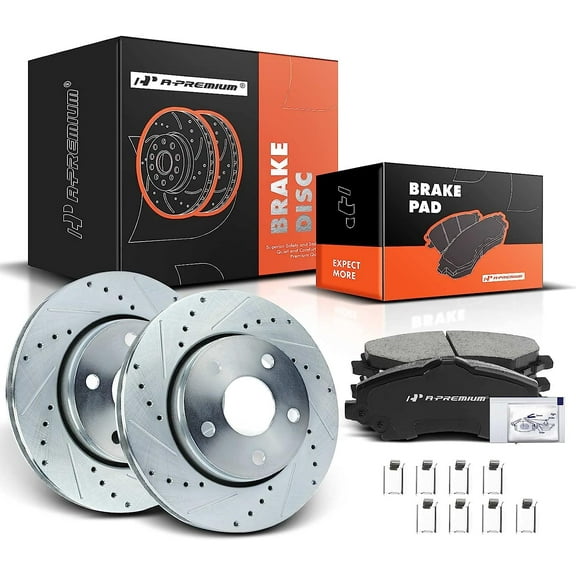 A-Premium 11.89 in (302 mm) Front Drilled and Slotted Disc Brake Rotors   Ceramic Pads Kit Compatible with Select Jeep Models - Wrangler 07-17, Wrangler JK 18, 6-PC Set