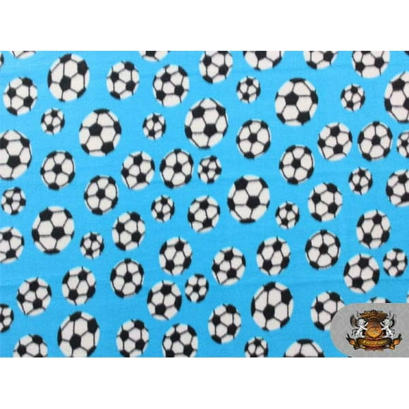 FLEECE PRINTED *SOCCER BALL BABY BLUE* FABRIC / BY THE YARD N-306