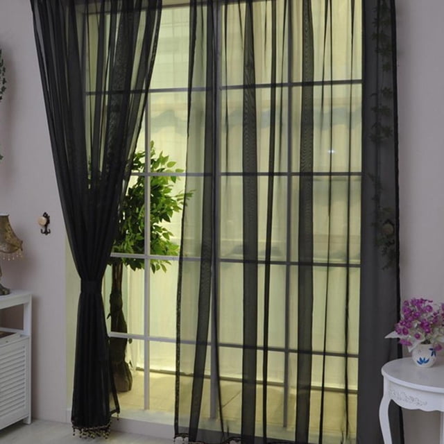 Cortina para Ventana Soledad Panel Drapeado 2 gasas Puerta de Poliéster Negro 200x270cm Cortina de Cocina Transparente