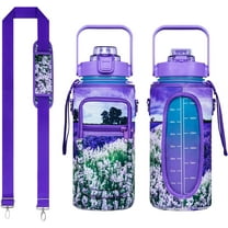 Lavender Half Gallon Water Bottle with Sleeve - BPA Free Water Bottle 64 OZ - with Time Marker Leakproof Water Jug - Motivational Workout Water Bottle for Office Gym Outdoor Hiking Travel