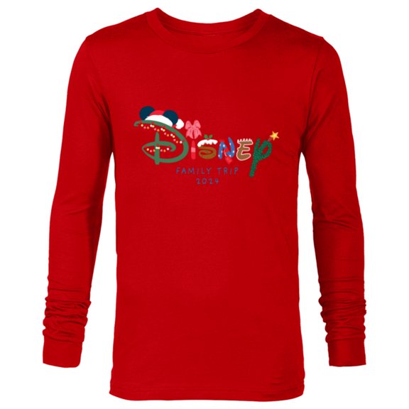 Disney Festive Fill Logo Christmas Holiday Family Trip 2024 - Long Sleeve T-Shirt for Men - Customized-New Red