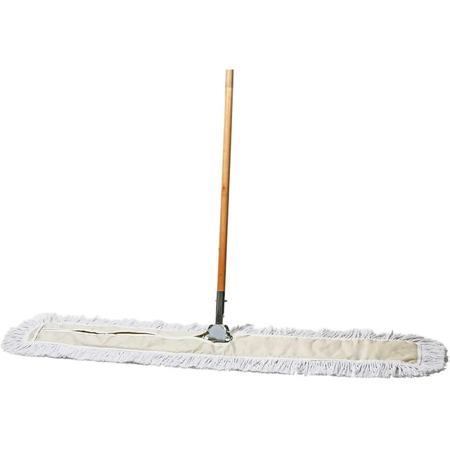 Commercial Dust Mop & Floor Sweeper 48 x 5 in. Cotton Reusable Mop Head, 63 in. Wooden Broom
