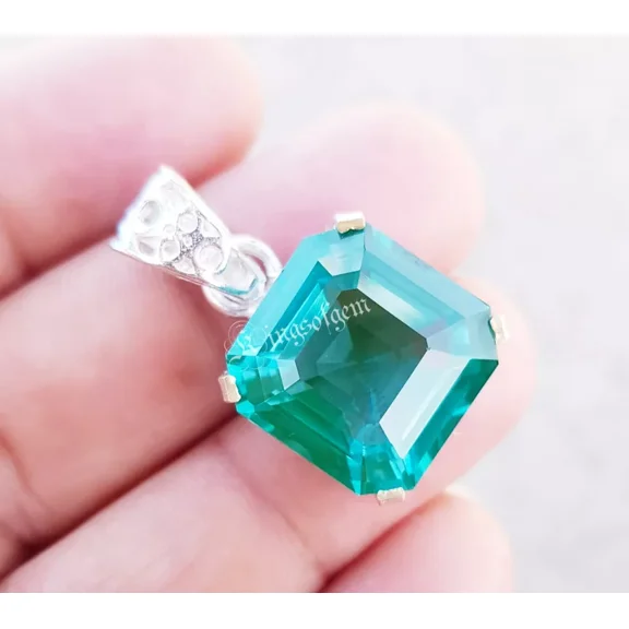 Lab Grown Paraiba Tourmaline 40 Ct German Silver Solitaire Pendant Gemstone