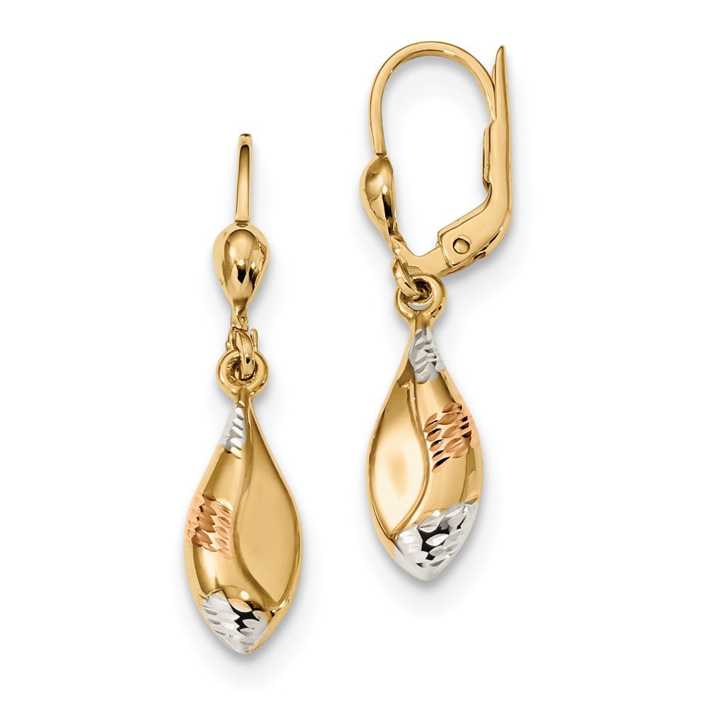 14k Yellow Gold Leverback Filigree Earrings Lever Back Drop Dangle Fine Jewelry