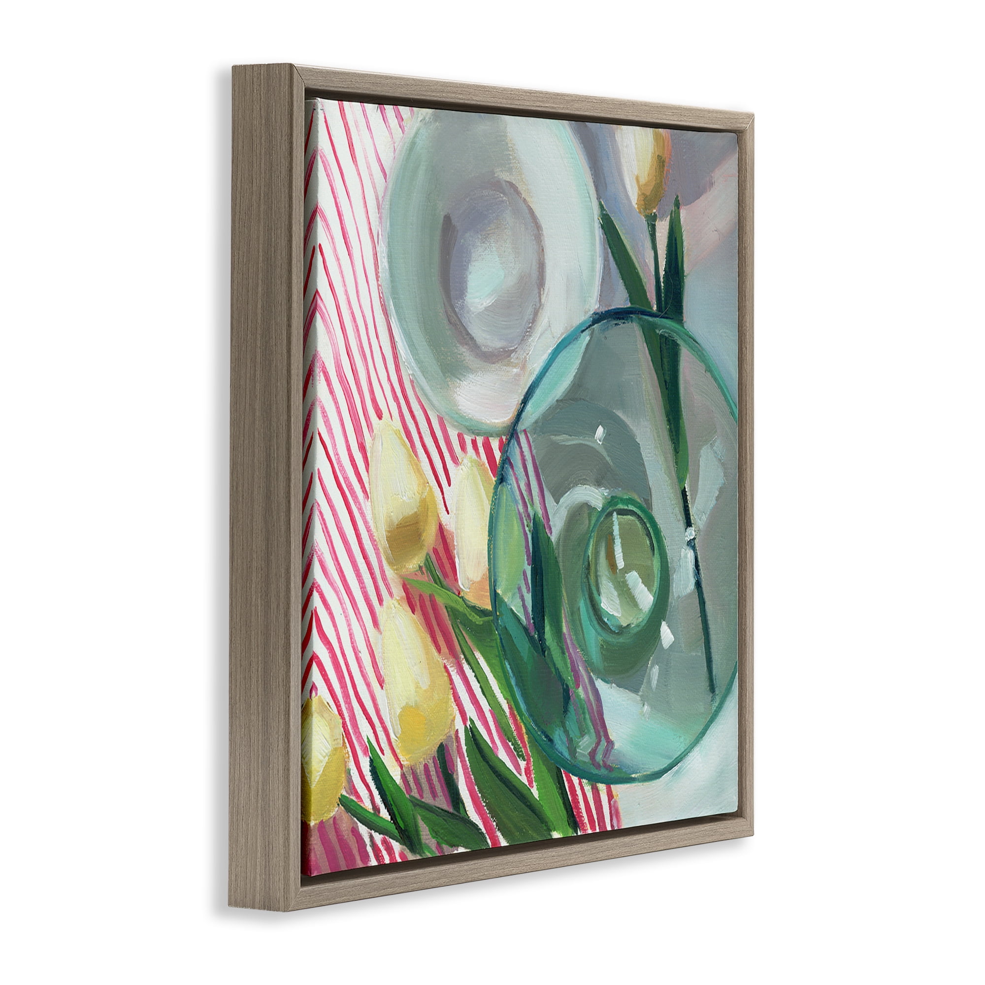 Stupell Industries Glasses & Tulips Still Life Plants & Flowers Painting Brown Floater Framed Canvas Art Print Wall Art, 25 x 25