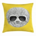 thumbnail image 1 of Sloth Throw Pillow Cushion Cover, Hipster Jungle Animal with Sunglasses Smiling Funny Expression Cool Character, Decorative Square Accent Pillow Case, 16 X 16 Inches, Yelow Black White, by Ambesonne, 1 of 2