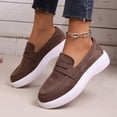 thumbnail image 3 of Women’s Casual Slip On Loafers Faux Suede Lightweight Non Slip Walking Flat Platform Dress Orthotic Shoes Brown Size 6.5, 3 of 7