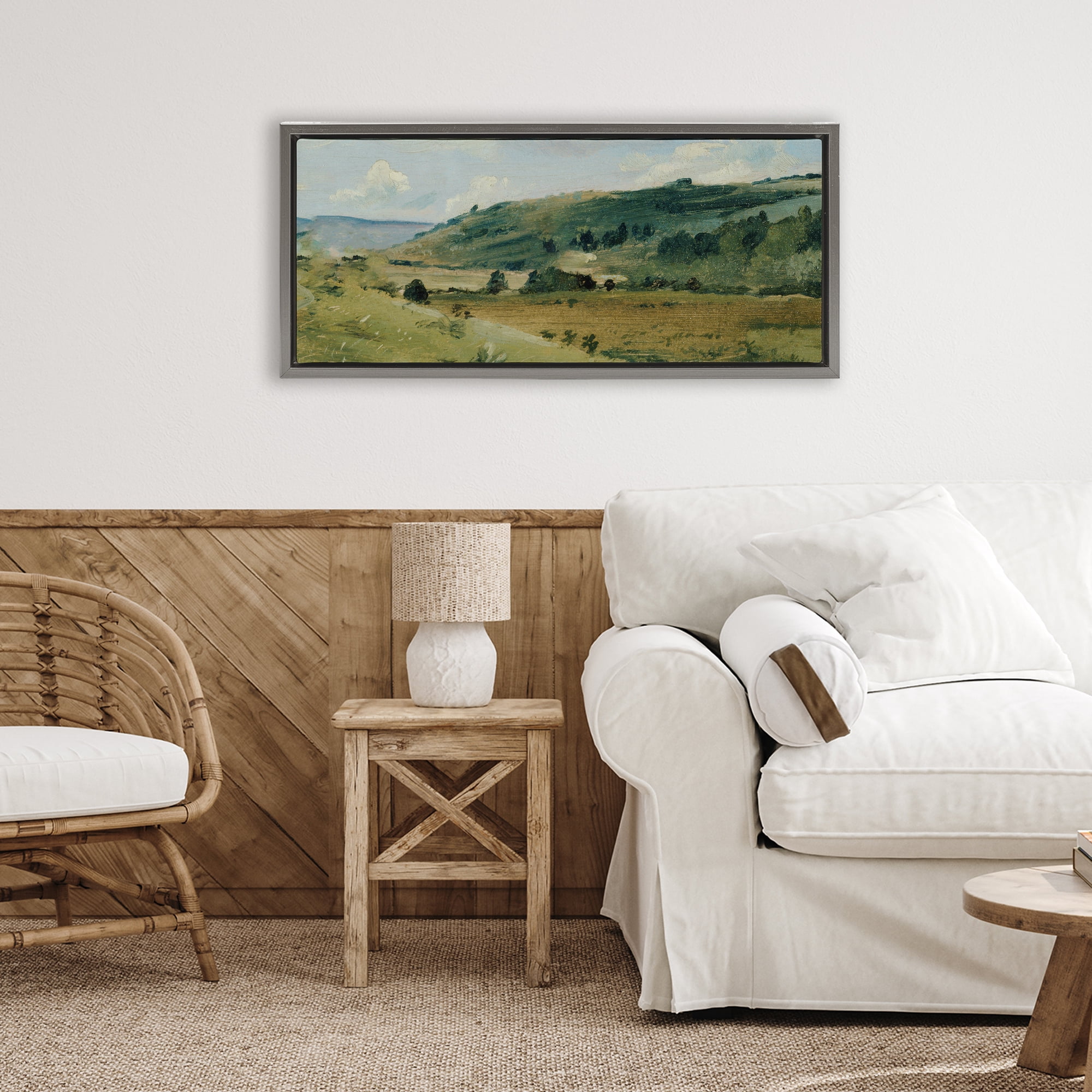 Stupell Industries Tree Dotted Countryside in Summer Gray Framed Floater Canvas Wall Art, design by Lucille Price