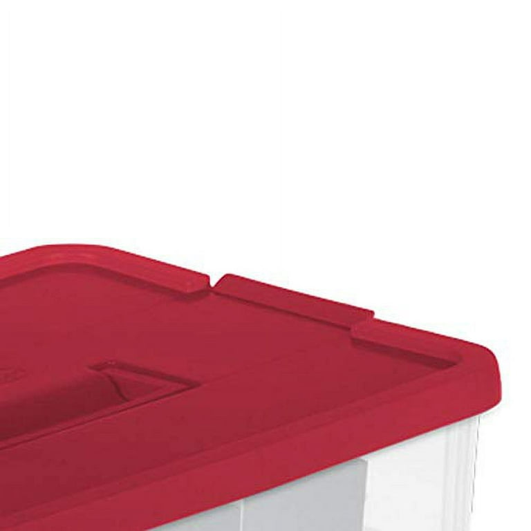 Sterilite 48 qt Clear/Red Ornament Storage Box w/Hinged Lid 13.13 in. H X  22.38 in. W X 15.88 in. D - Ace Hardware