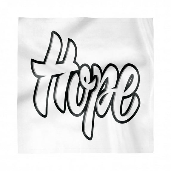 Hope Decorative Satin Napkins Set of 4, Hand Drawn Monochrome Inspirational Lettering Motivational Words Composition, Square Fabric Party & Dinner Napkin, 12", Black and White, by Ambesonne