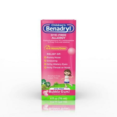 Children's Benadryl Dye-Free Allergy Liquid Bubble Gum - 4.0 Fl Oz (Pack of 20)