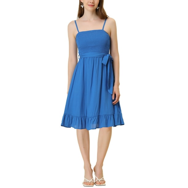 INSPIRE CHIC Vestido Midi de Verano sin Mangas con Tirantes Ajustables Boho Azul S