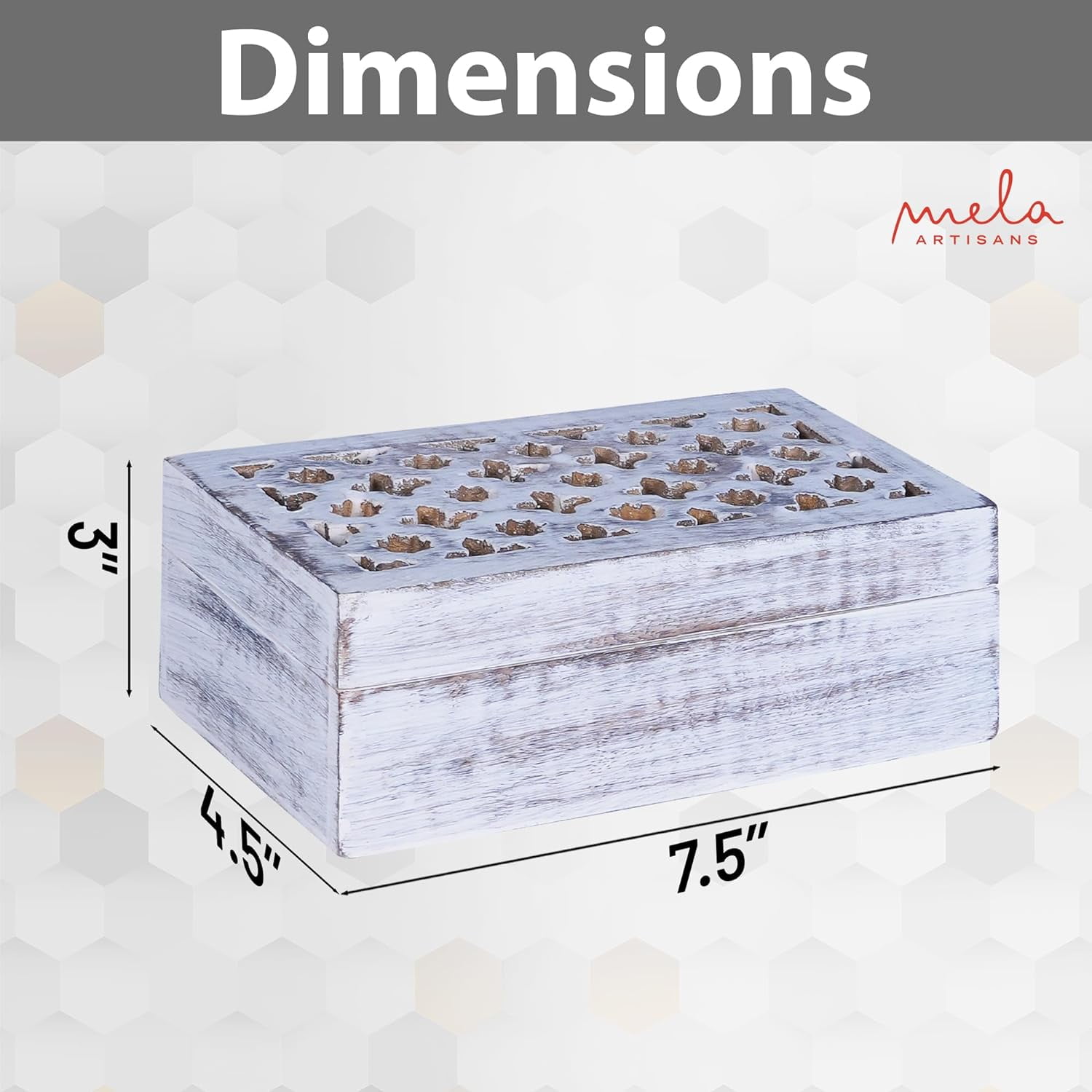 Decorative Distressed White Mango Wood Box with Lid - "Trellis" Medium Keepsake Box - Handmade Decorative Box with Lid for Use As Memory Box, Jewelry Box, Photo Storage Box, & More - 7.5"x"4.5"x3"