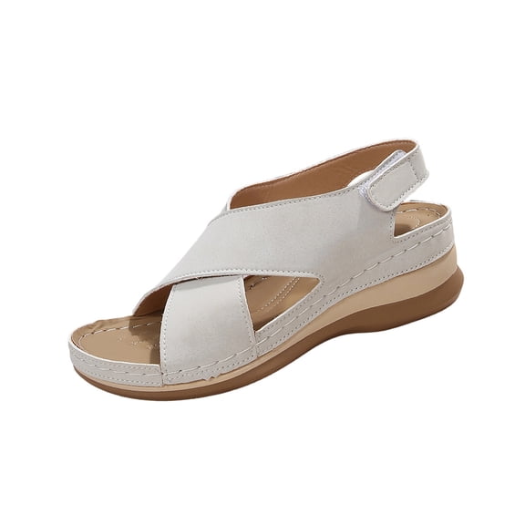 Lenago Women's Sandals Casual Spring And Summer Versatile Plus Size Beach Wedge Sandals Solid Color Peep Toe Open-Toe Sandals 36