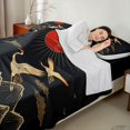 thumbnail image 4 of Manfei Traditional Crane Queen Sheet Sets for Teens, Gold Sun Mountain Bed Set, Black Gold Red 4-Piece, 1 Flat Sheet, 1 Fitted Sheet and 2 Pillowcases, 4 of 6