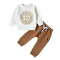 thumbnail image 2 of Toddler Boys Casual Outfit Sets Letter Print Crew Neck Long Sleeve Sweatshirts Tops With Solid Color Pants 2Pcs Activewear, 2 of 9