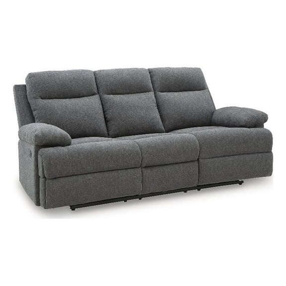 Bowery Hill Contemporary Polyester Gray Reclining Sofa with Drop Down Table