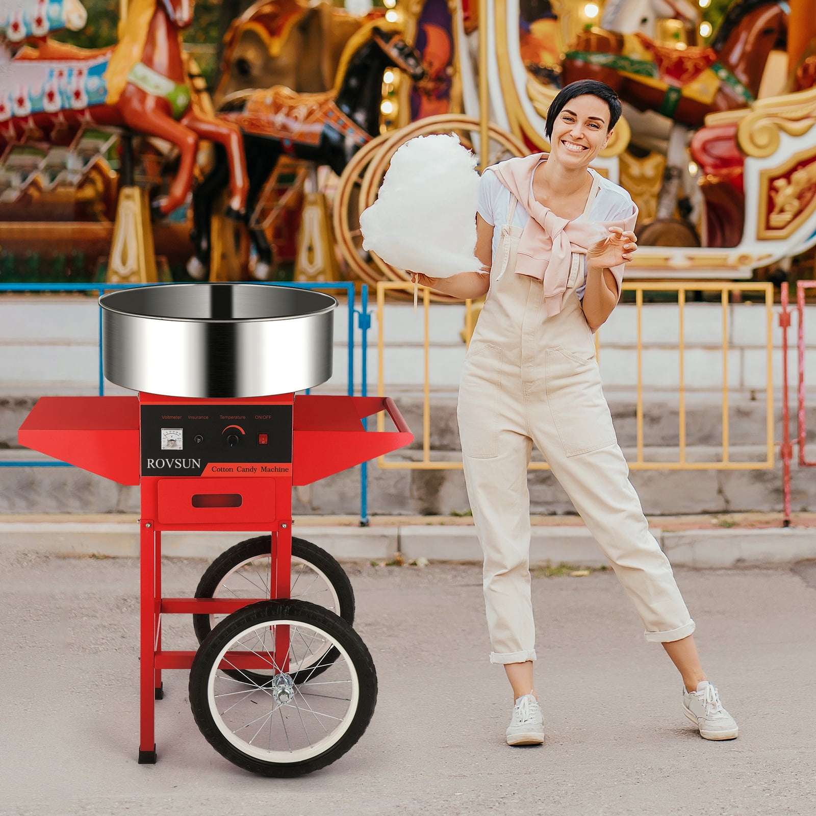 ROVSUN 950W Commercial Cotton Candy Machine, Red, Cart Type