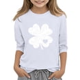 thumbnail image 5 of T-Shirt de la Saint-Patrick pour Filles, Mignon T-Shirt Graphique à Manches 3/4 Col Rond avec Imprimé Irlandais, Hauts Décontractés Printemps Été pour Vacances, Fête d'Anniversaire et Usage Quotidien Blanc 110, 5 of 5
