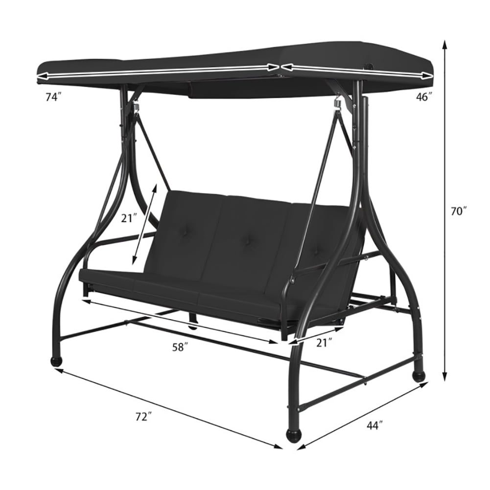 Aimee Lii 3 Seats Converting Outdoor Swing Canopy Hammock with Adjustable Tilt Canopy, Swing Chair Outdoor, Black Aimee Lii 3 Seats Converting Outdoor Swing Canopy Hammock with Adjustable Tilt Canopy, Swing Chair Outdoor, Black