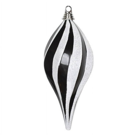 Vickerman 12 Black and White Glitter Swirl Drop Christmas Ornament