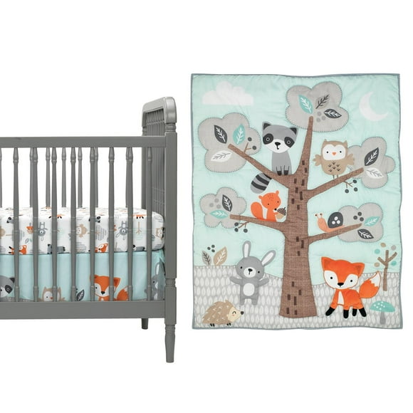 Bedtime Originals Woodland Friends 3-Piece Animals Mint/Gray Crib Bedding Set