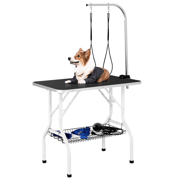 Easyfashion Pet Grooming Table Folding Adjustable Arm with Clamp Black