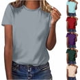 thumbnail image 6 of Lovskoo Summer Tops for Women 2024 Round Neck Short Sleeve Solid Color Casual Loose Tops Tops Shirt Red, 6 of 6